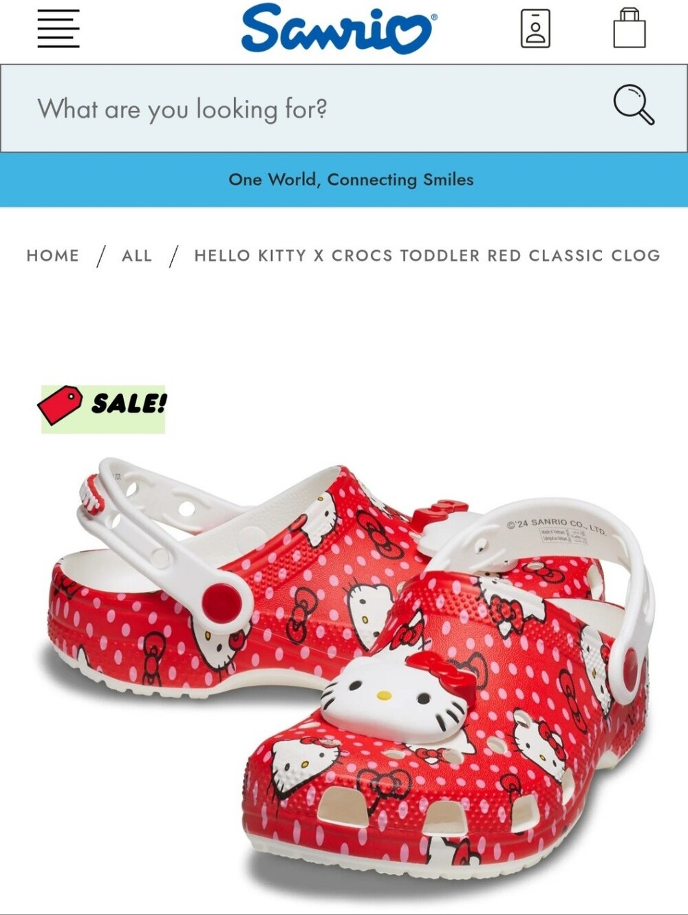 Hello Kitty Crocs Toddler Red Classic Clog C11 Polka Dots Big Hello Kitty Charm